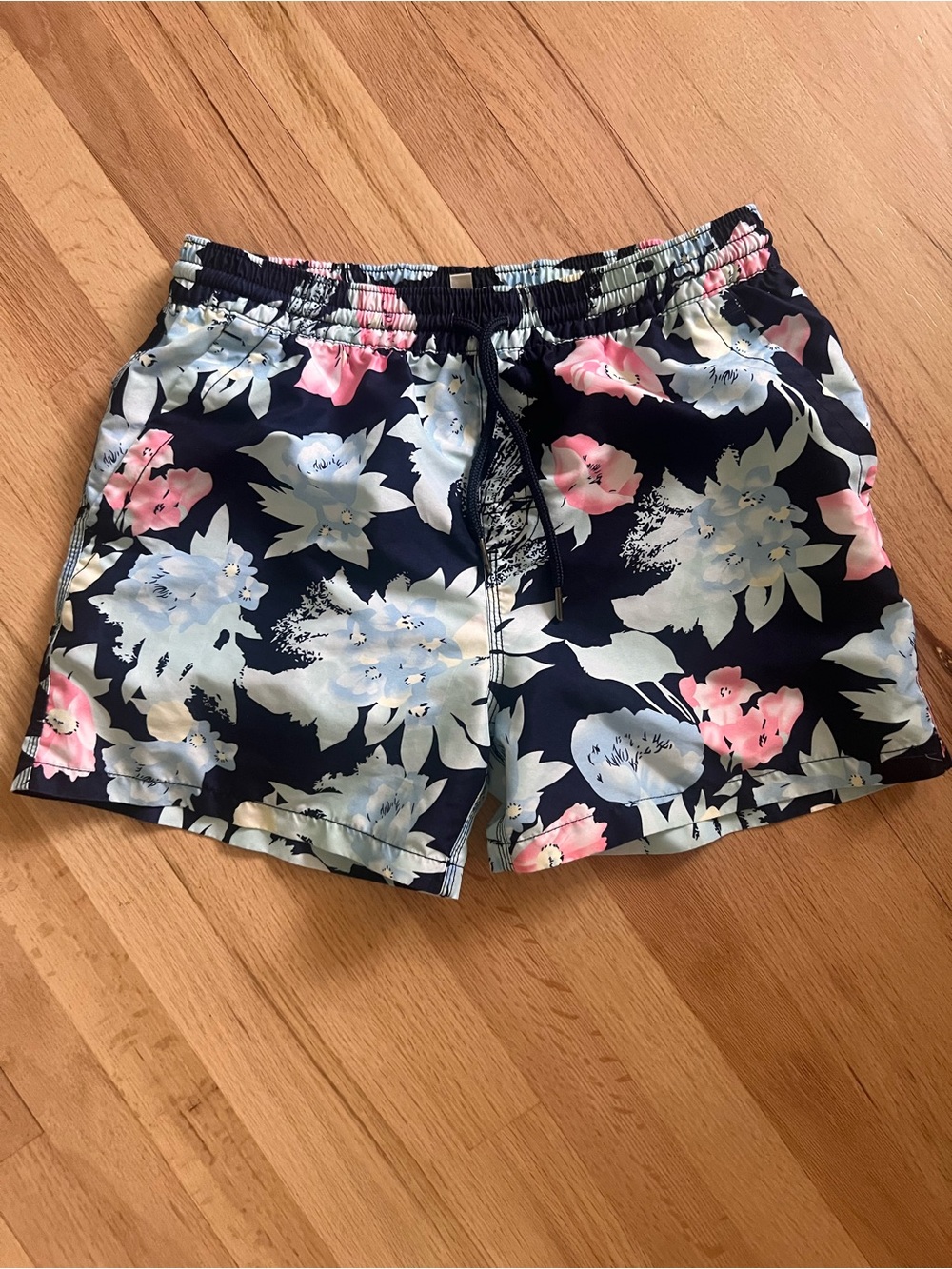 7 Diamonds Men's Navy Floral Swim Trunks with Pastel Accents